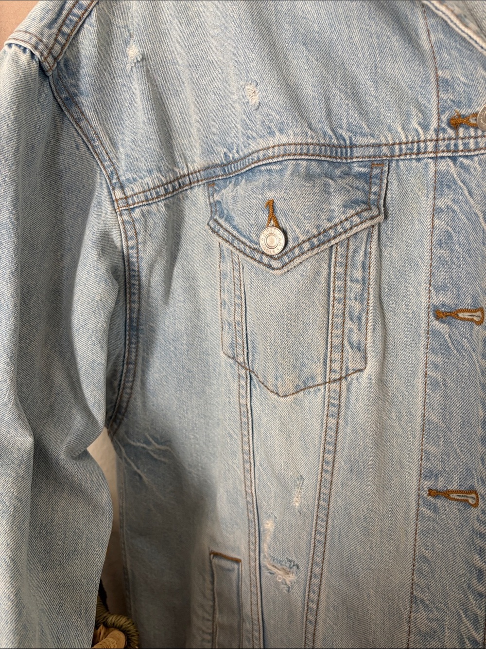 American Eagle Outfitters Distressed Light Wash Denim Jacket - Picture 2 of 7